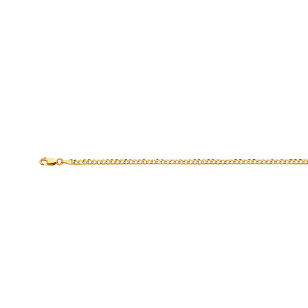 10K 2MM YELLOW GOLD SOLID PAVE CURB 16" CHAIN NECKLACE