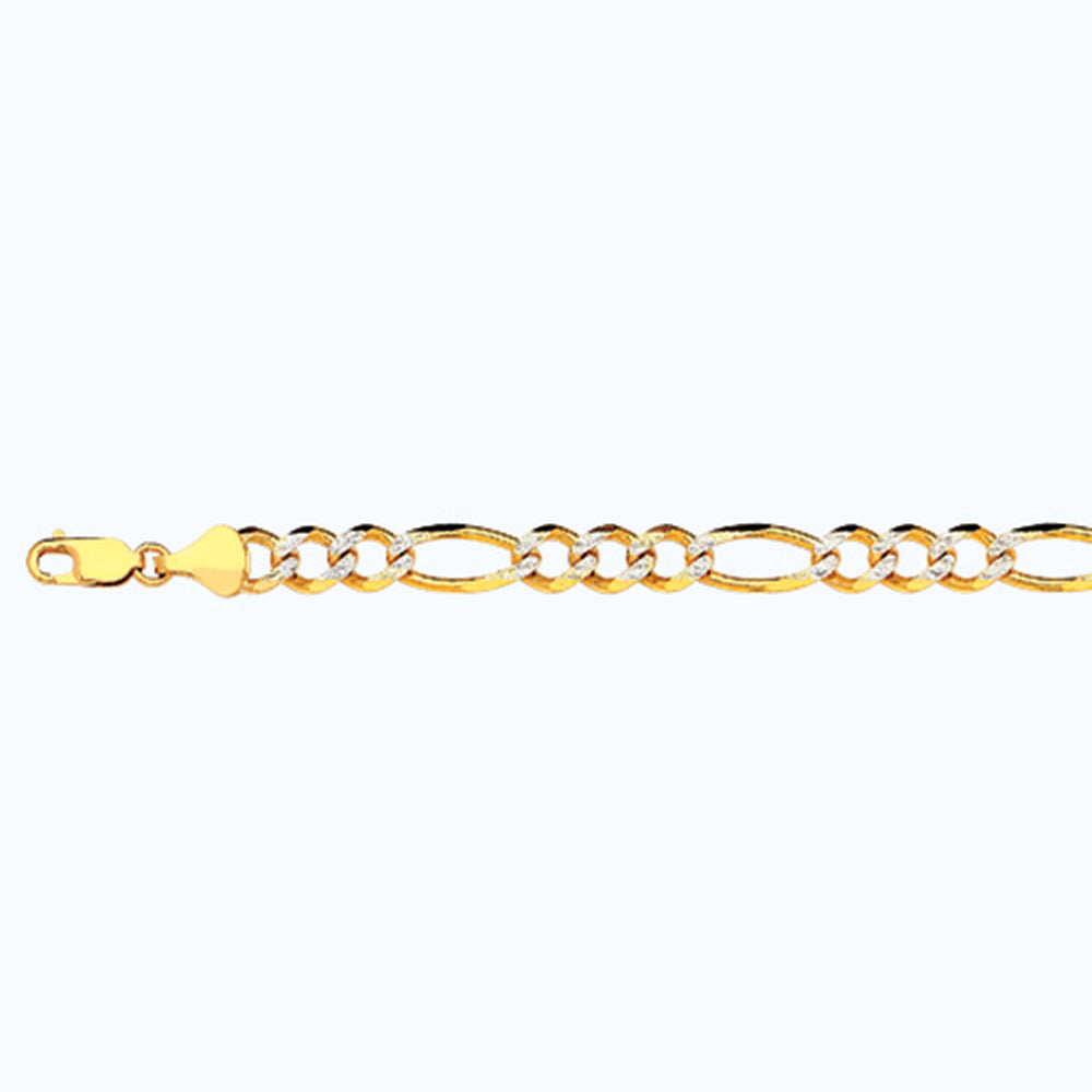 14K 8MM YELLOW GOLD SOLID PAVE FIGARO 9" CHAIN BRACELET (AVAILABLE IN LENGTHS 7" - 30")