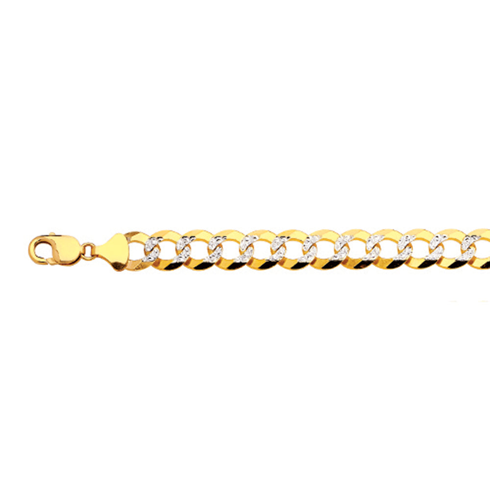 10K 13MM YELLOW GOLD SOLID PAVE CURB 16" CHAIN NECKLACE