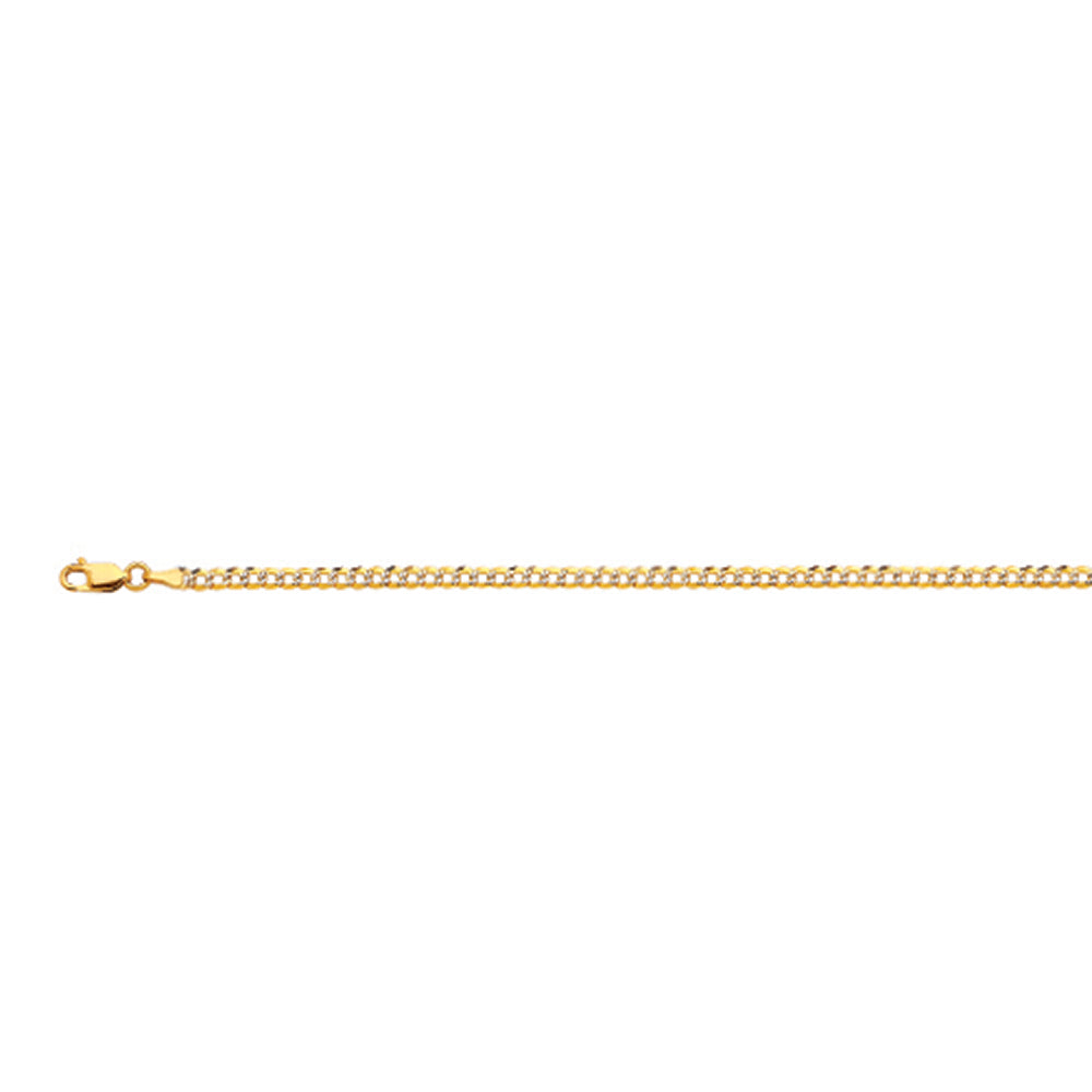 10K 3MM YELLOW GOLD SOLID PAVE CURB 16" CHAIN NECKLACE