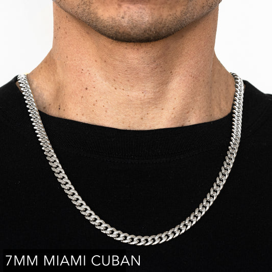 10K 7MM WHITE GOLD SOLID MIAMI CUBAN 16" CHAIN NECKLACE