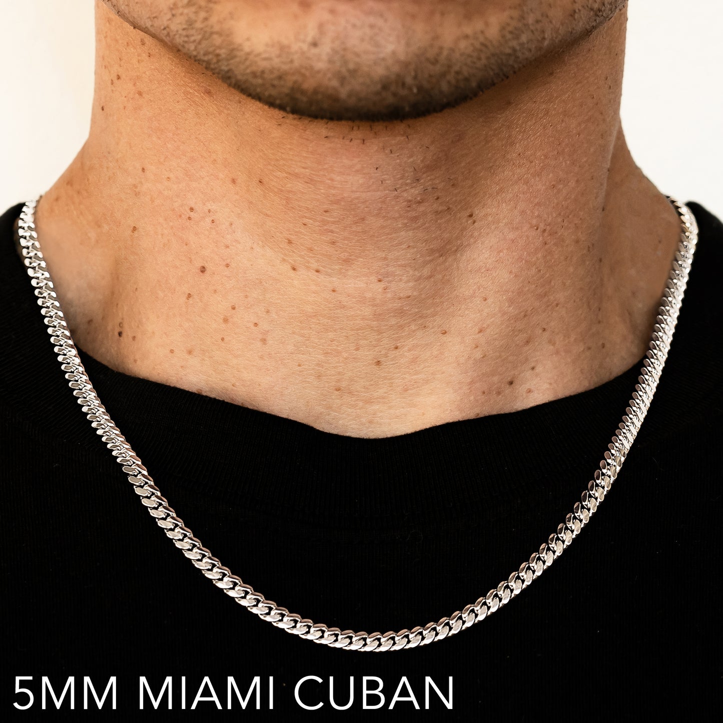 14K 5MM WHITE GOLD SOLID MIAMI CUBAN 16" CHAIN NECKLACE