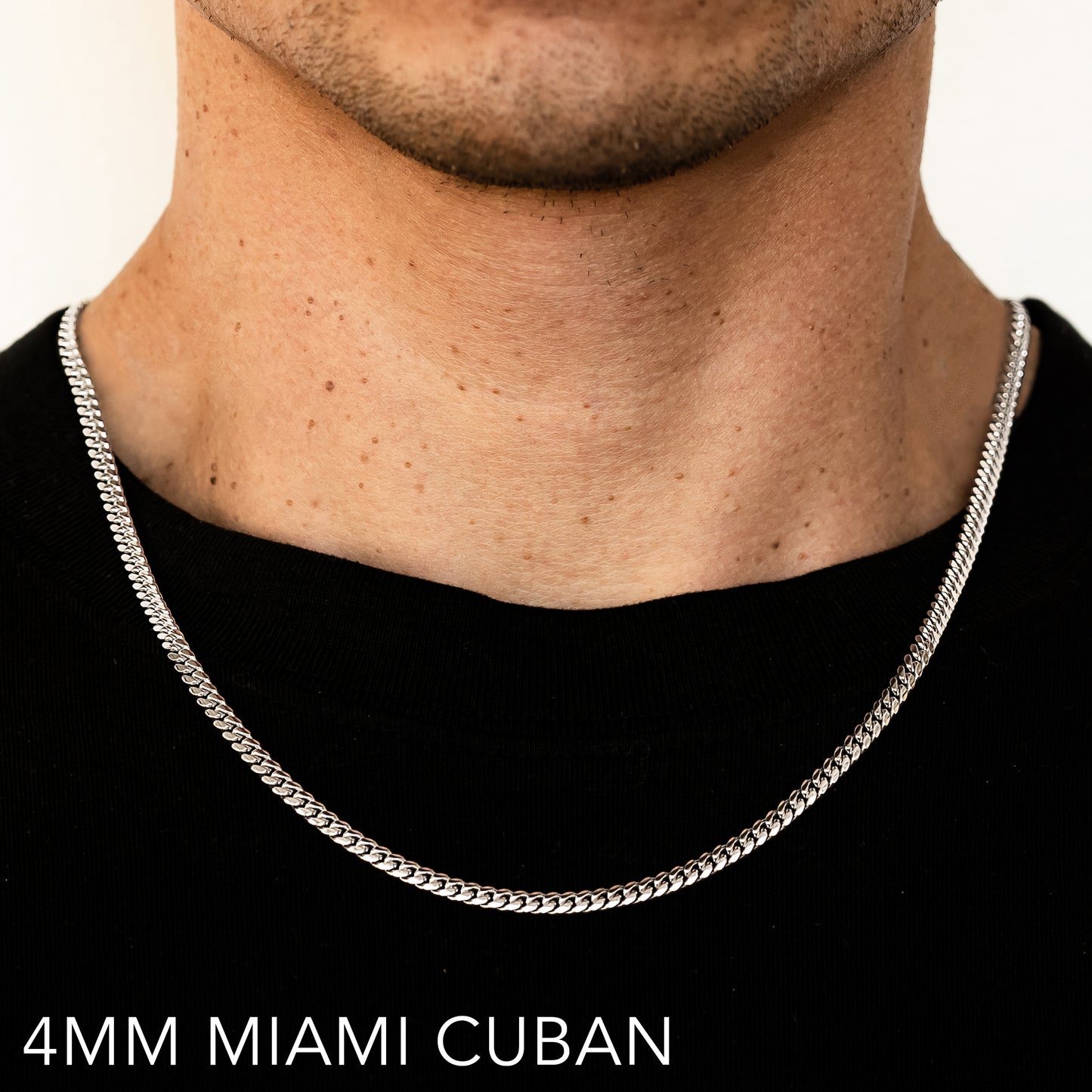 14K 4MM WHITE GOLD SOLID MIAMI CUBAN 16" CHAIN NECKLACE