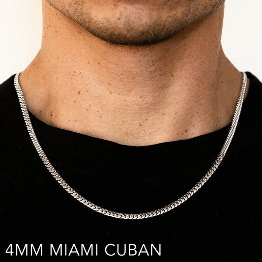 14K 4MM WHITE GOLD SOLID MIAMI CUBAN 16" CHAIN NECKLACE