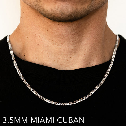 10K 3.5MM WHITE GOLD SOLID MIAMI CUBAN 16" CHAIN NECKLACE