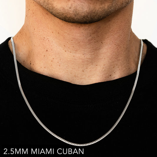 10K 2.5MM WHITE GOLD SOLID MIAMI CUBAN 16" CHAIN NECKLACE