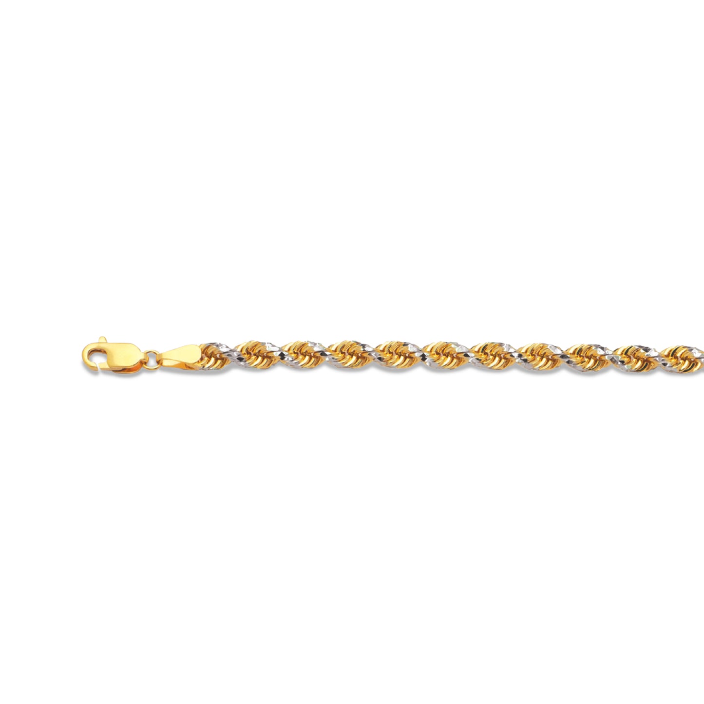 10K 5MM TWO TONE SOLID DC PRISM ROPE 7" CHAIN BRACELET (AVAILABLE IN LENGTHS 7" - 30")