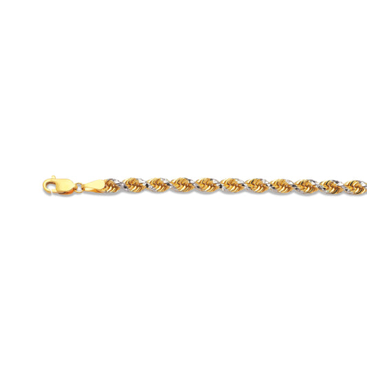 10K 5MM TWO TONE SOLID DC PRISM ROPE 9" CHAIN BRACELET (AVAILABLE IN LENGTHS 7" - 30")