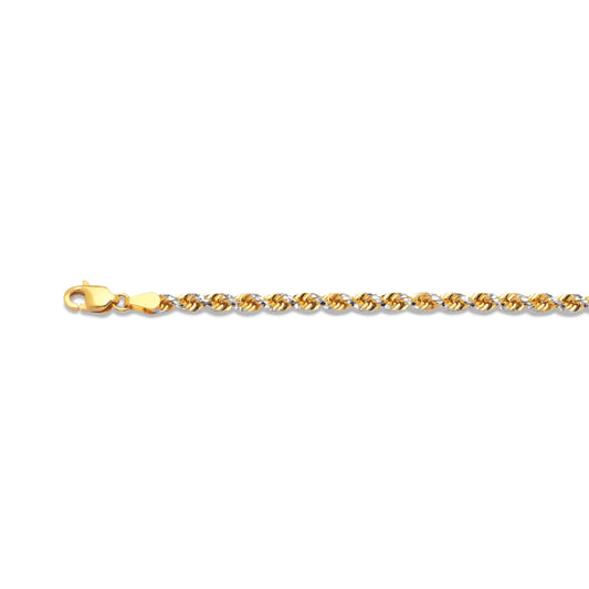 10K 4MM TWO TONE SOLID DC PRISM ROPE 8.5" CHAIN BRACELET (AVAILABLE IN LENGTHS 7" - 30")