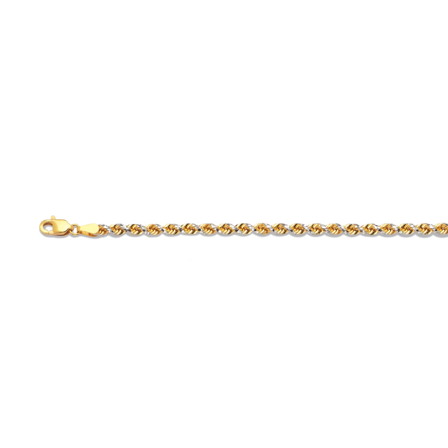 14K 3MM TWO TONE SOLID DC PRISM ROPE 9" CHAIN BRACELET (AVAILABLE IN LENGTHS 7" - 30")