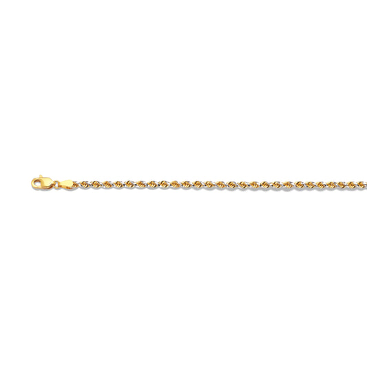 10K 2MM TWO TONE SOLID DC PRISM ROPE 30" CHAIN NECKLACE