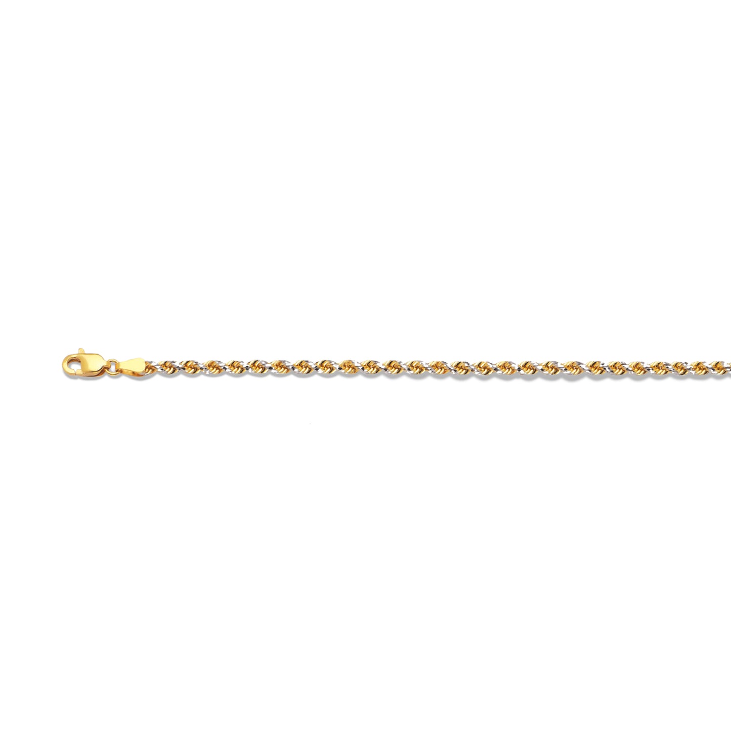 10K 2MM TWO TONE SOLID DC PRISM ROPE 7.5" CHAIN BRACELET (AVAILABLE IN LENGTHS 7" - 30")