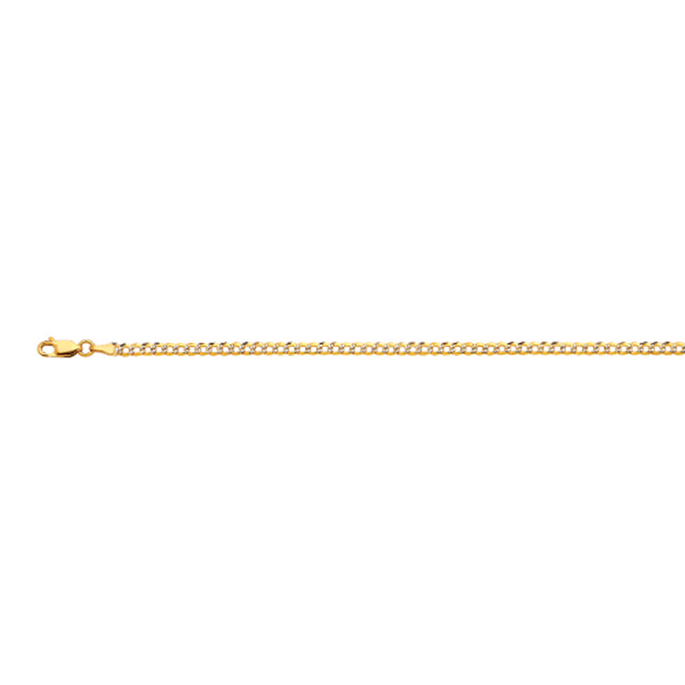 14K 2.5MM YELLOW GOLD SOLID PAVE CURB 8" CHAIN BRACELET (AVAILABLE IN LENGTHS 7" - 30")