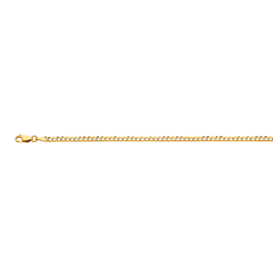 14K 2.5MM YELLOW GOLD SOLID PAVE CURB 22" CHAIN NECKLACE (AVAILABLE IN LENGTHS 7" - 30")