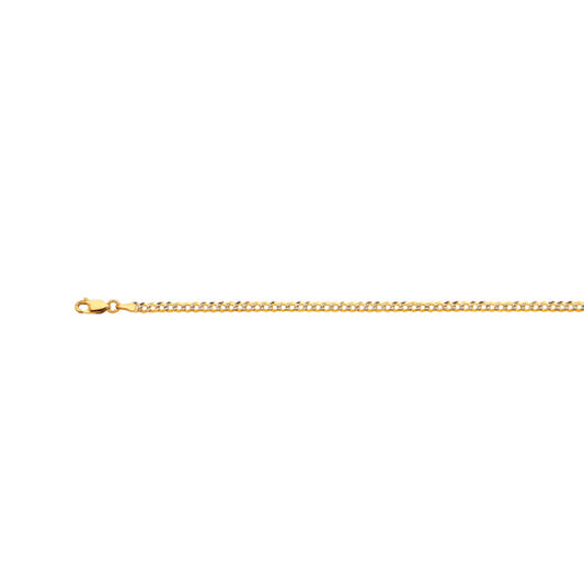 10K 2MM YELLOW GOLD SOLID PAVE CURB 16" CHAIN NECKLACE (AVAILABLE IN LENGTHS 7" - 30")