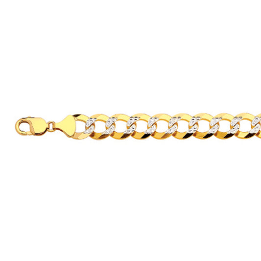 10K 15MM YELLOW GOLD SOLID PAVE CURB 16" CHAIN NECKLACE (AVAILABLE IN LENGTHS 7" - 30")