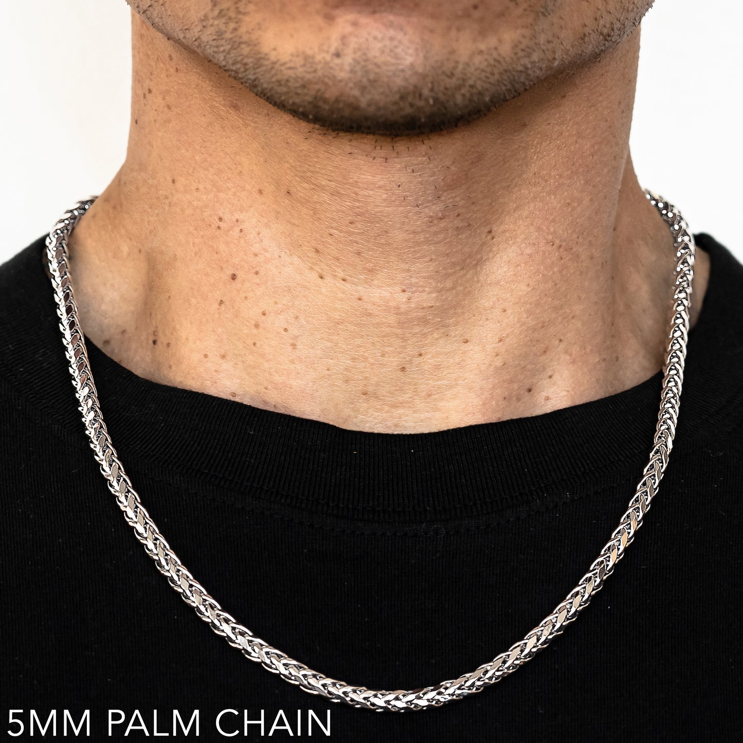 10K 5MM WHITE GOLD PALM 16" CHAIN NECKLACE