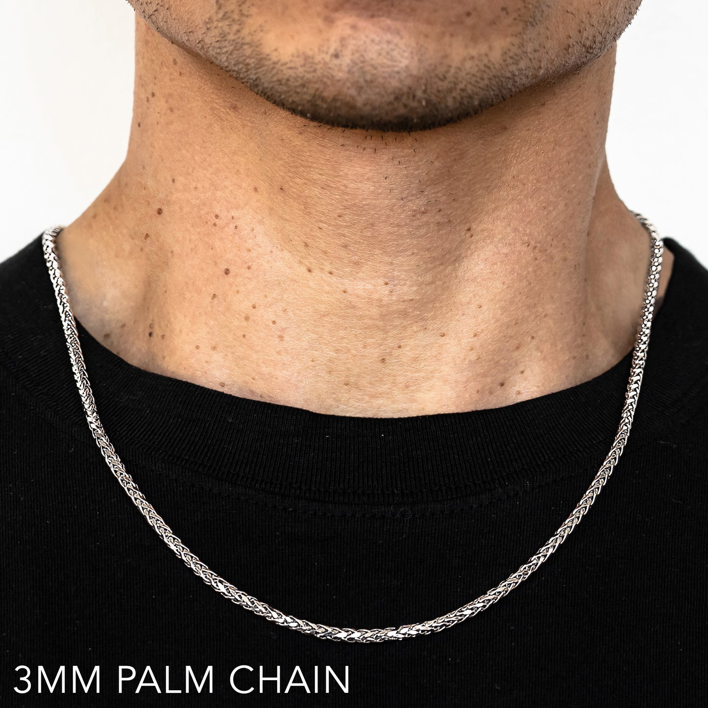 10K 3MM WHITE GOLD PALM 16" CHAIN NECKLACE