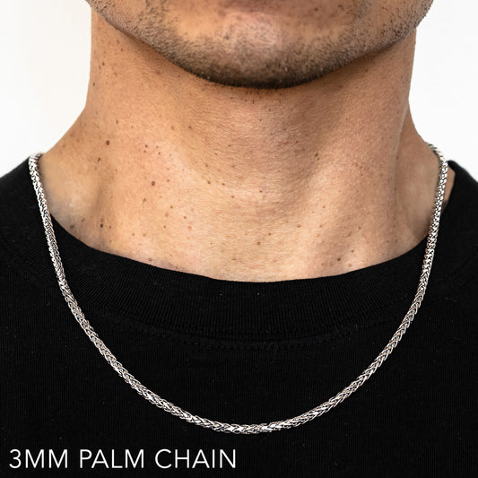 10K 3MM WHITE GOLD PALM 16" CHAIN NECKLACE