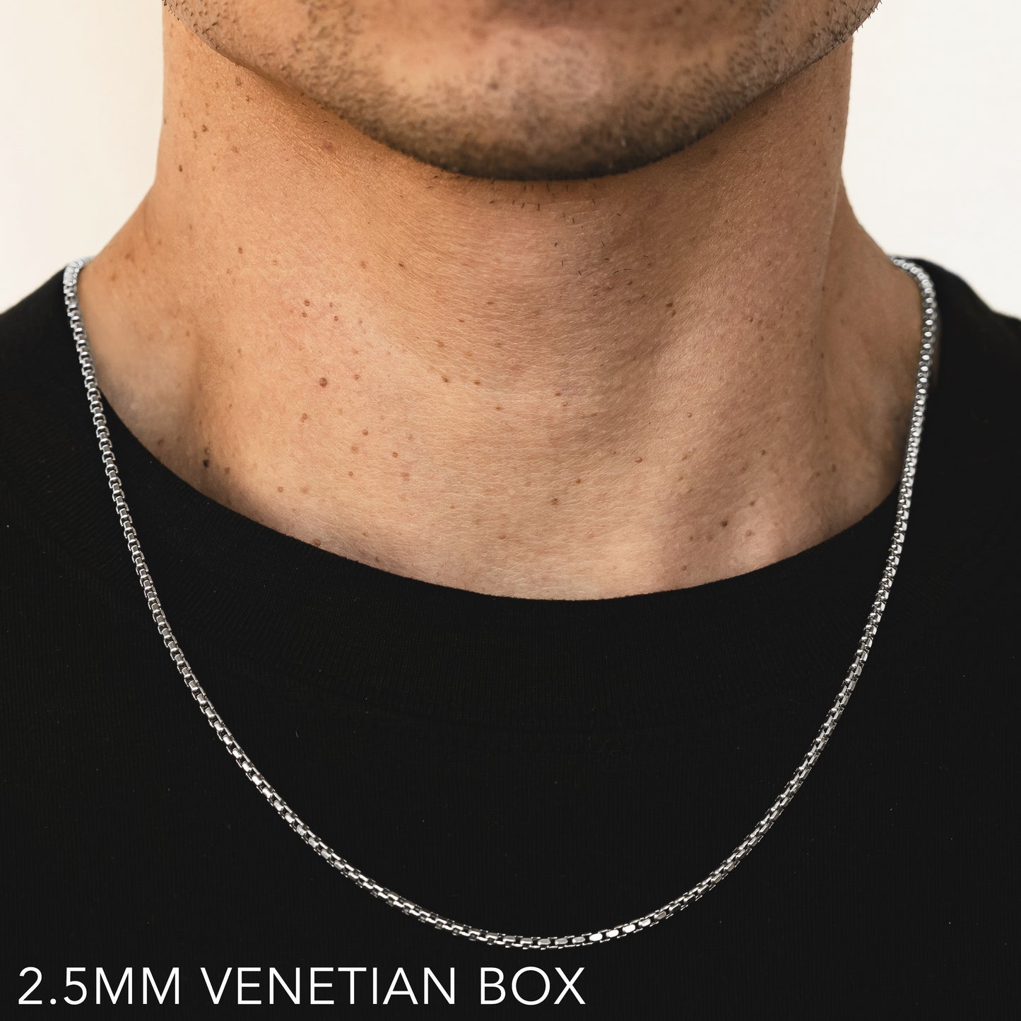 14K 2.5MM WHITE GOLD VENETIAN BOX 16" CHAIN NECKLACE (AVAILABLE IN LENGTHS 7" - 30")