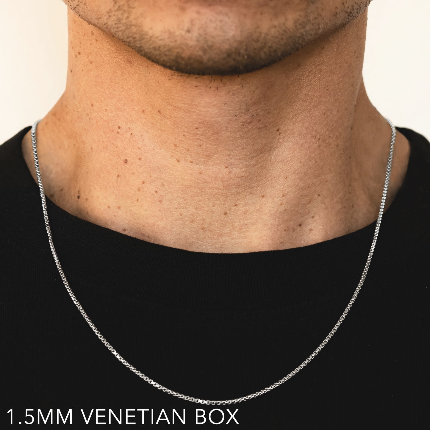 10K 1.5MM WHITE GOLD VENETIAN BOX CHAIN NECKLACE