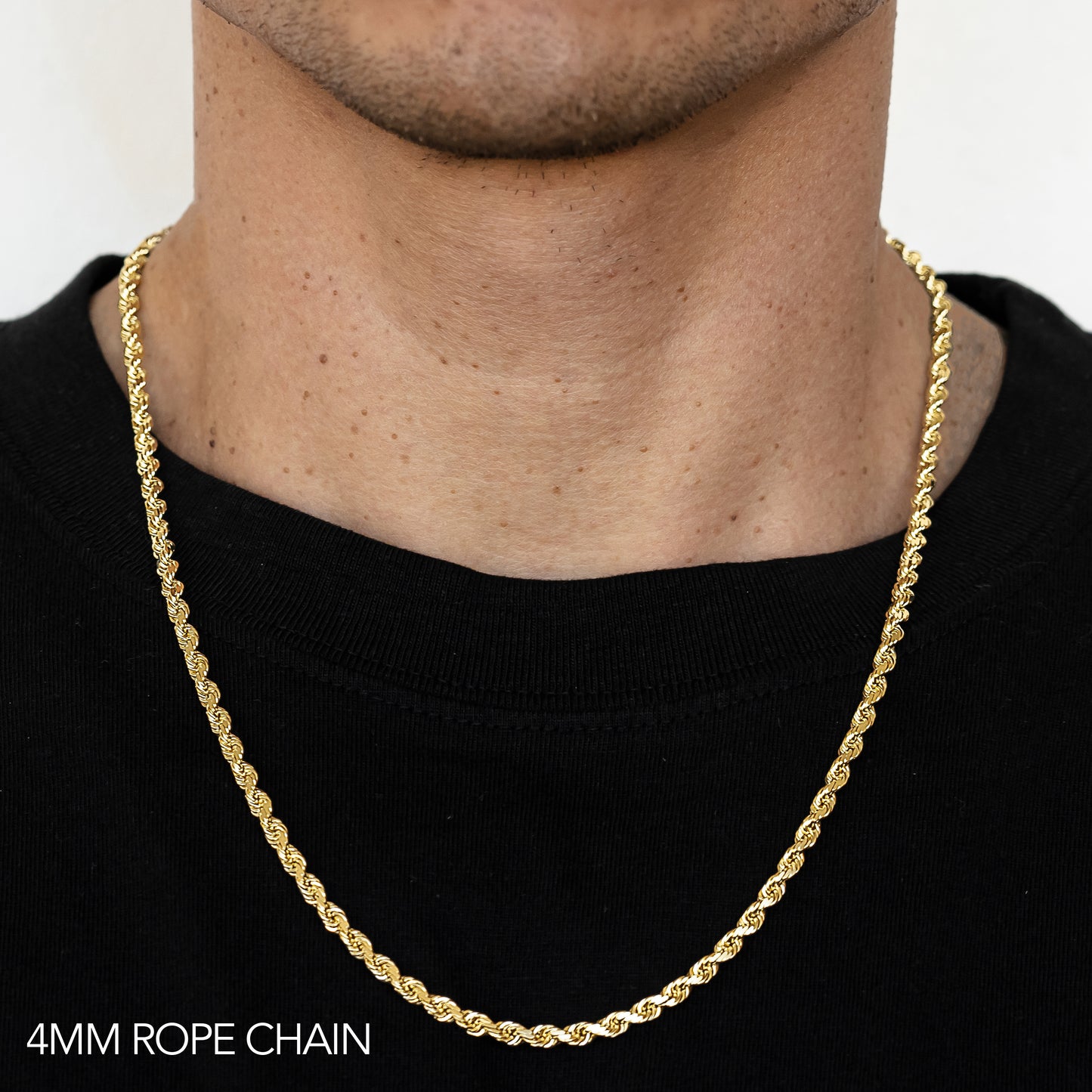 18K 4MM YELLOW GOLD SOLID DC ROPE 16" CHAIN NECKLACE (AVAILABLE IN LENGTHS 7" - 30")