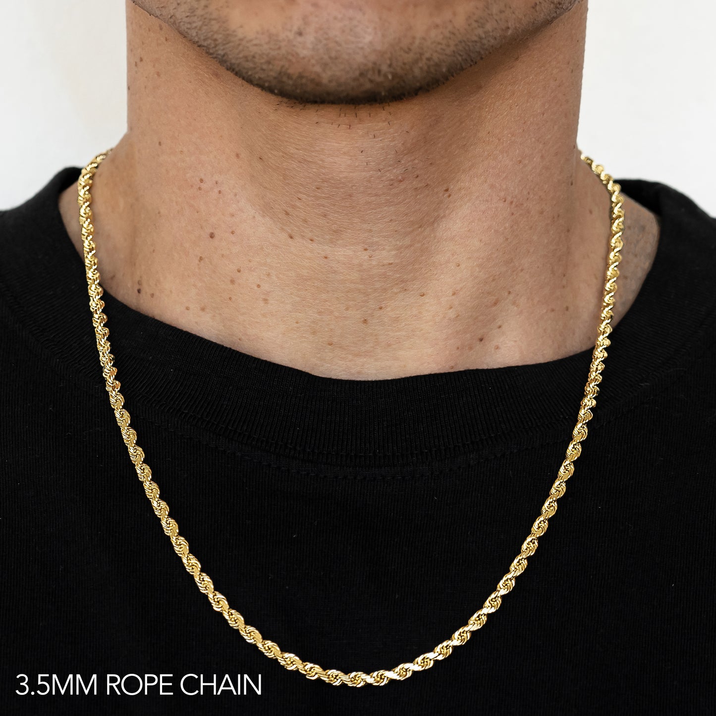 18K 3.5MM YELLOW GOLD SOLID DC ROPE 30" CHAIN NECKLACE (AVAILABLE IN LENGTHS 7" - 30")