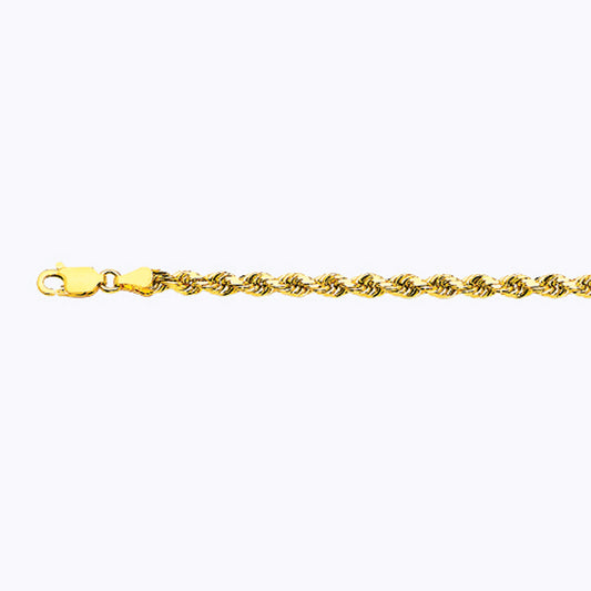 18K 3.5MM YELLOW GOLD SOLID DC ROPE 7.5" CHAIN BRACELET (AVAILABLE IN LENGTHS 7" - 30")