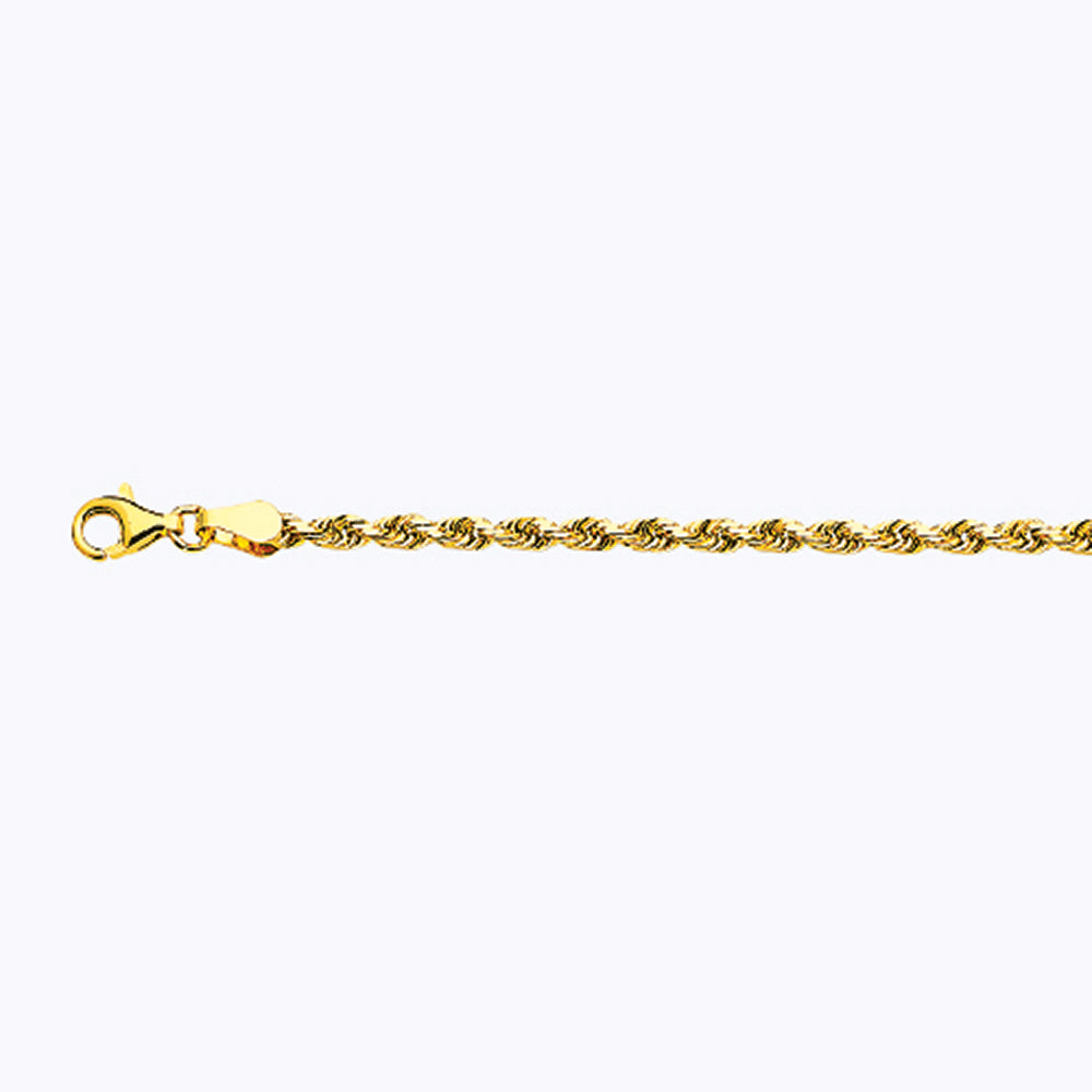 18K 3MM YELLOW GOLD SOLID DC ROPE 30" CHAIN NECKLACE (AVAILABLE IN LENGTHS 7" - 30")