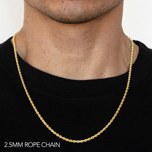 18K 2.5MM YELLOW GOLD SOLID DC ROPE 26" CHAIN NECKLACE (AVAILABLE IN LENGTHS 7" - 30")