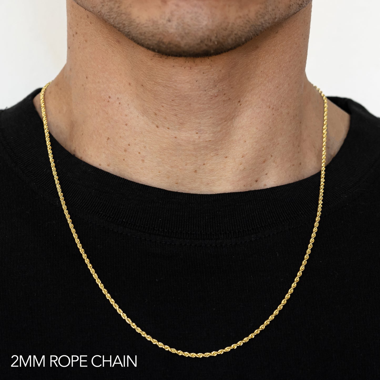 18K 2MM YELLOW GOLD SOLID DC ROPE 16" CHAIN NECKLACE (AVAILABLE IN LENGTHS 7" - 30")