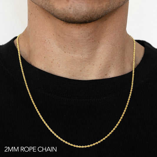 18K 2MM YELLOW GOLD SOLID DC ROPE 28" CHAIN NECKLACE (AVAILABLE IN LENGTHS 7" - 30")