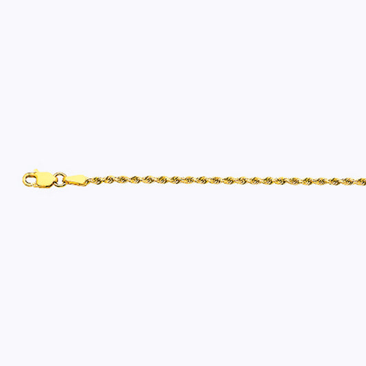 18K 2MM YELLOW GOLD SOLID DC ROPE 7.5" CHAIN BRACELET (AVAILABLE IN LENGTHS 7" - 30")