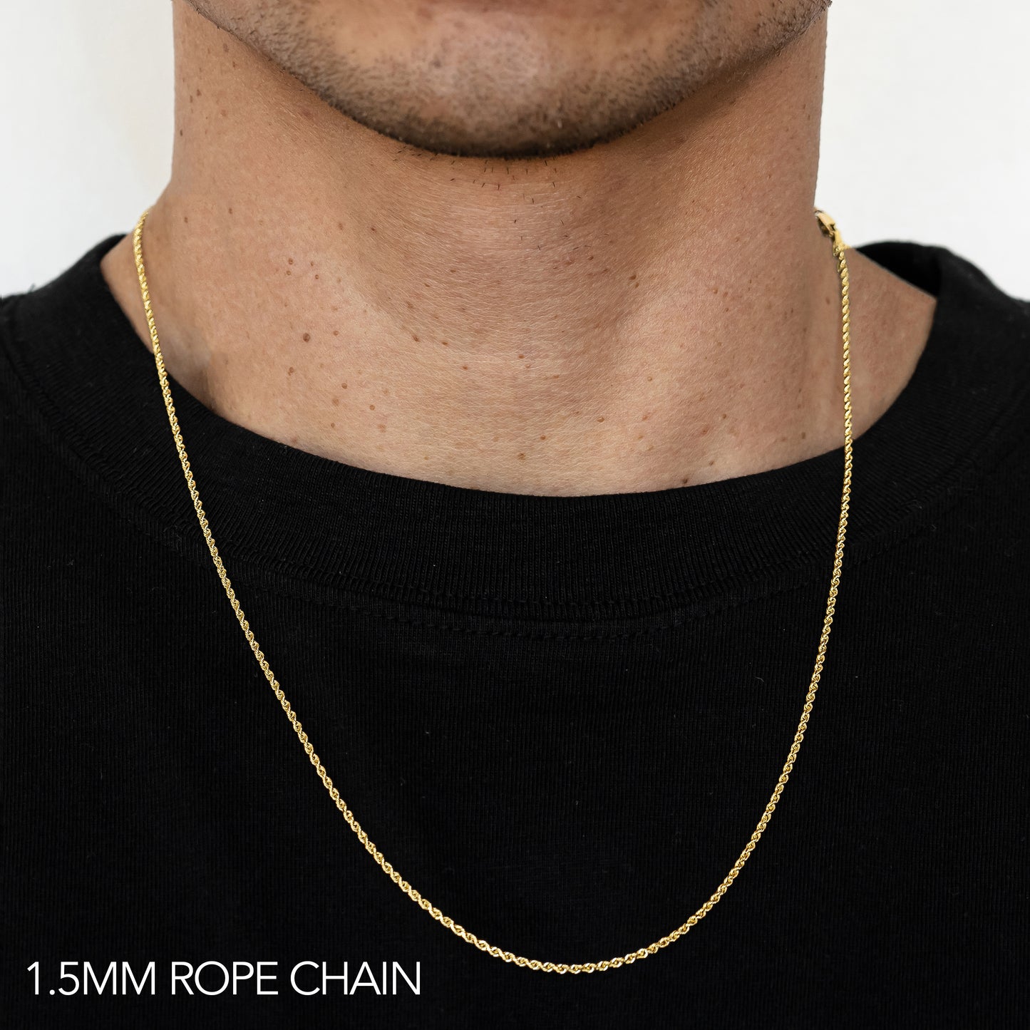 18K 1.5MM YELLOW GOLD SOLID DC ROPE 18" CHAIN NECKLACE (AVAILABLE IN LENGTHS 7" - 30")