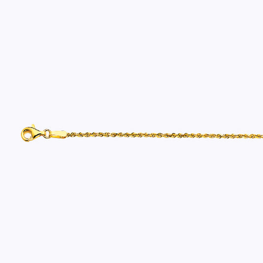 18K 1.5MM YELLOW GOLD SOLID DC ROPE 7" CHAIN BRACELET (AVAILABLE IN LENGTHS 7" - 30")