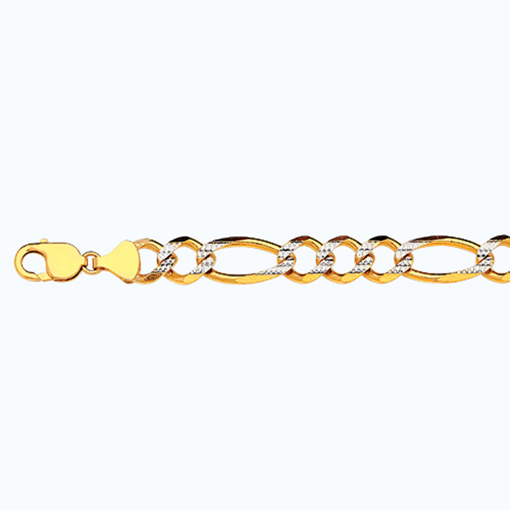 10K 12MM YELLOW GOLD SOLID PAVE FIGARO 16" CHAIN NECKLACE (AVAILABLE IN LENGTHS 7" - 30")