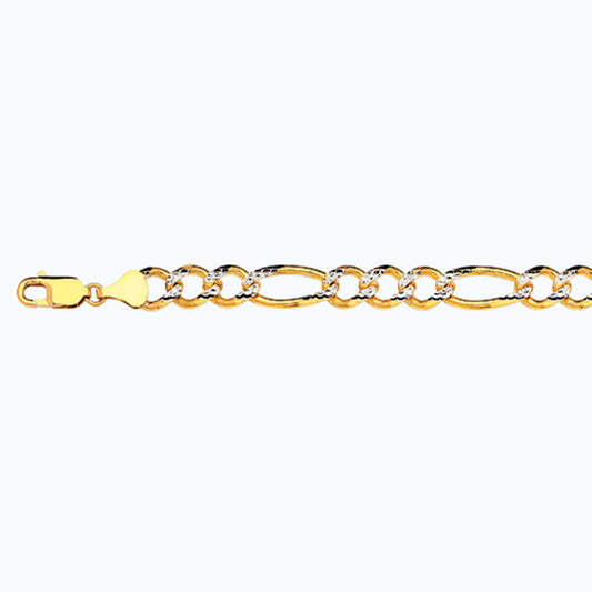 10K 9.5MM YELLOW GOLD SOLID PAVE FIGARO 16" CHAIN NECKLACE (AVAILABLE IN LENGTHS 7" - 30")