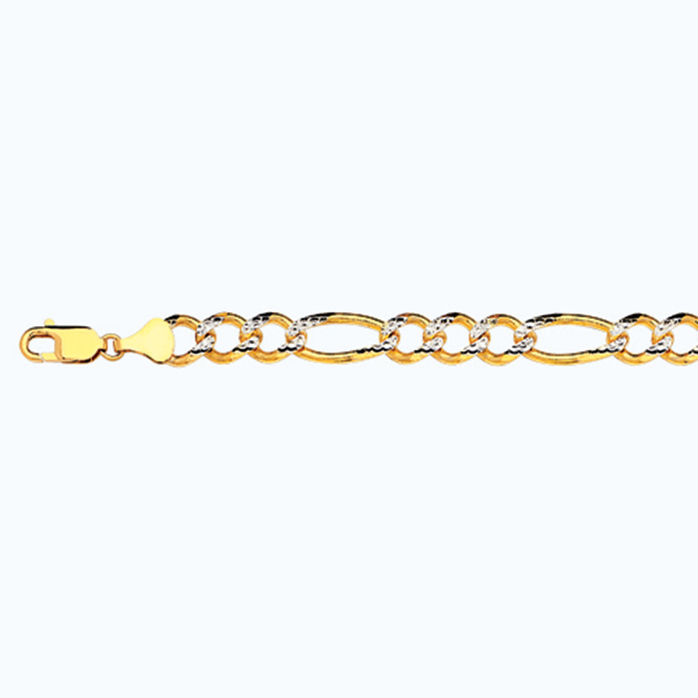 14K 9.5MM YELLOW GOLD SOLID PAVE FIGARO 18" CHAIN NECKLACE (AVAILABLE IN LENGTHS 7" - 30")