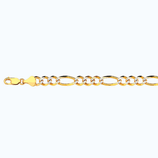 10K 8MM YELLOW GOLD SOLID PAVE FIGARO 16" CHAIN NECKLACE (AVAILABLE IN LENGTHS 7" - 30")