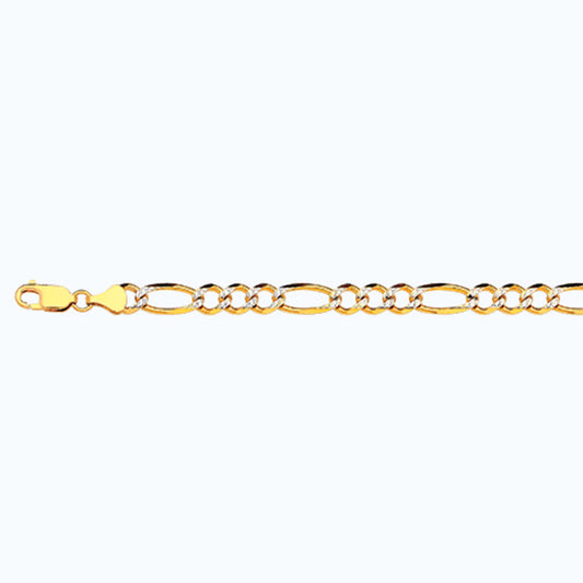 10K 6.5MM YELLOW GOLD SOLID PAVE FIGARO 16" CHAIN NECKLACE (AVAILABLE IN LENGTHS 7" - 30")