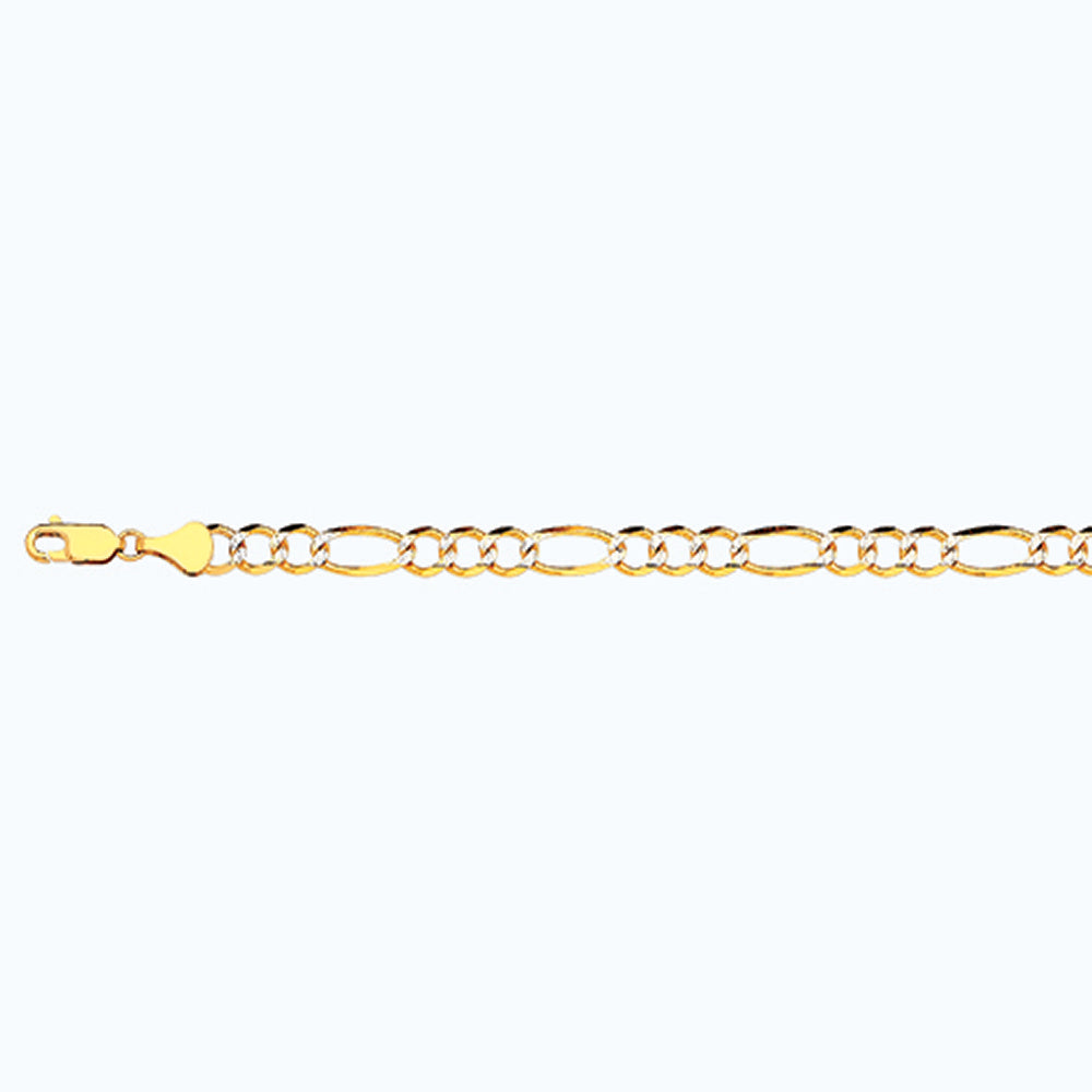 10K 5.5MM YELLOW GOLD SOLID PAVE FIGARO 16" CHAIN NECKLACE (AVAILABLE IN LENGTHS 7" - 30")