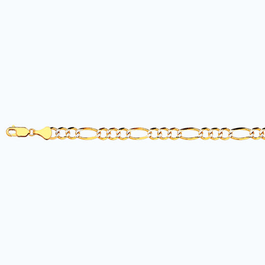 14K 5.5MM YELLOW GOLD SOLID PAVE FIGARO 18" CHAIN NECKLACE (AVAILABLE IN LENGTHS 7" - 30")