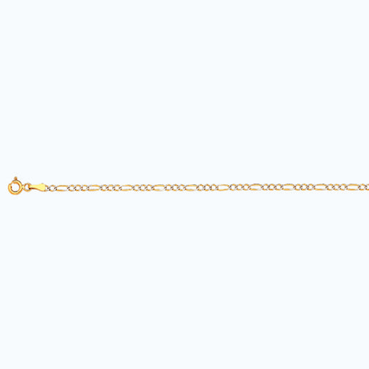 10K 2MM YELLOW GOLD SOLID PAVE FIGARO 16" CHAIN NECKLACE (AVAILABLE IN LENGTHS 7" - 30")