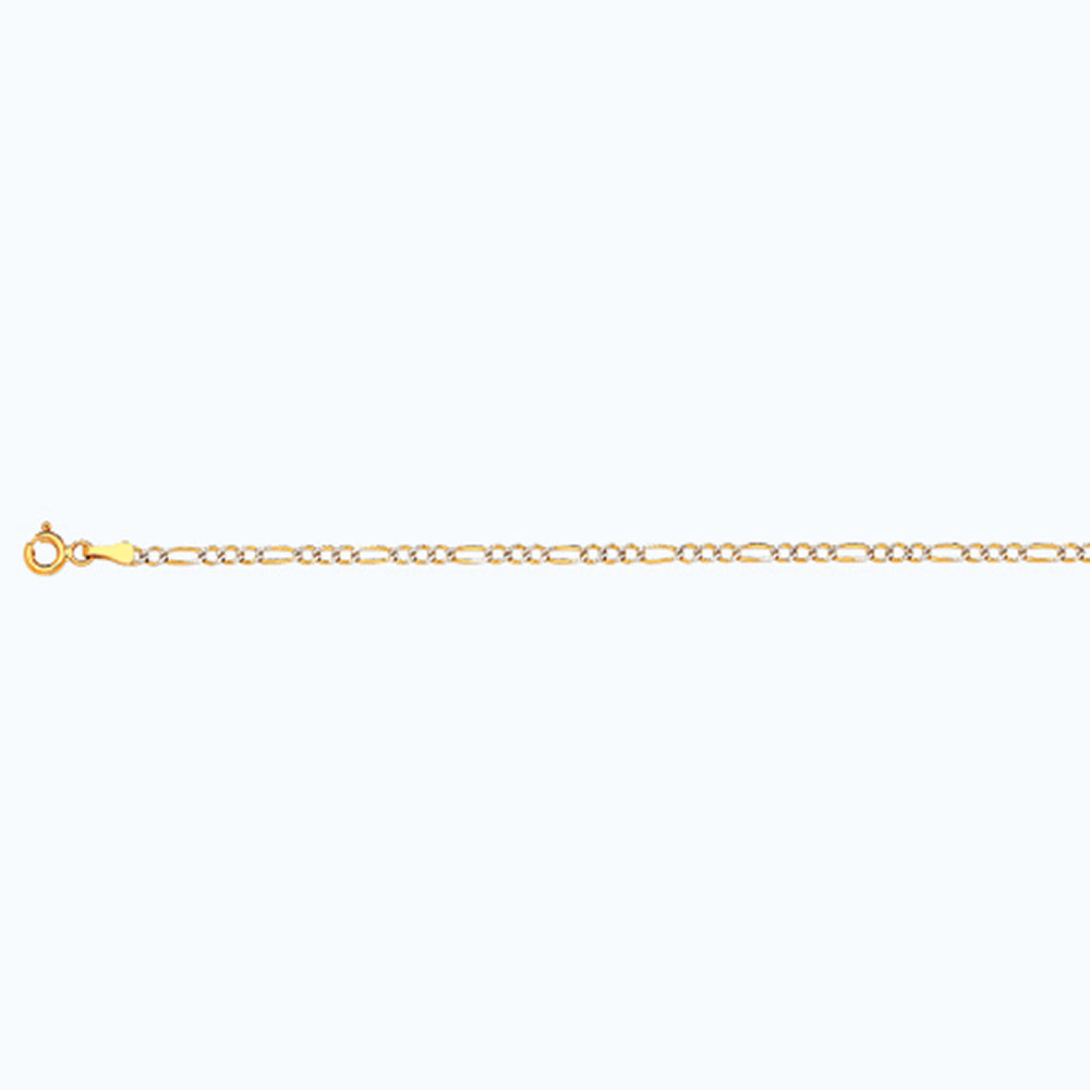 14K 2MM YELLOW GOLD SOLID PAVE FIGARO 8.5" CHAIN BRACELET (AVAILABLE IN LENGTHS 7" - 30")