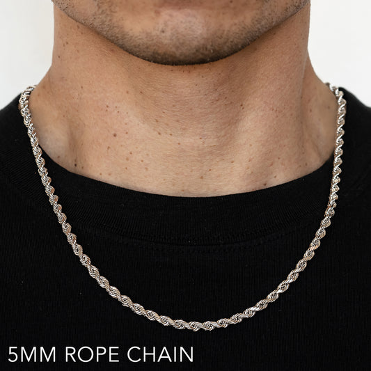 10K 5MM WHITE GOLD SOLID DC ROPE 16" CHAIN NECKLACE (AVAILABLE IN LENGTHS 7" - 30")