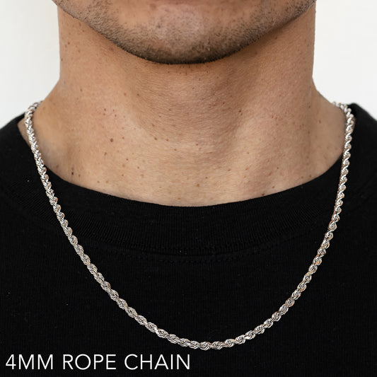 10K 4MM WHITE GOLD SOLID DC ROPE 16" CHAIN NECKLACE