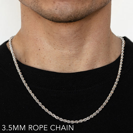 10K 3.5MM WHITE GOLD SOLID DC ROPE 16" CHAIN NECKLACE