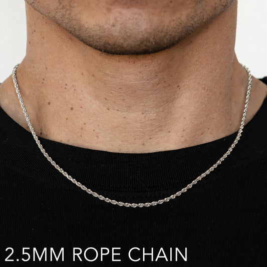 10K 2.5MM WHITE GOLD SOLID DC ROPE 16" CHAIN NECKLACE