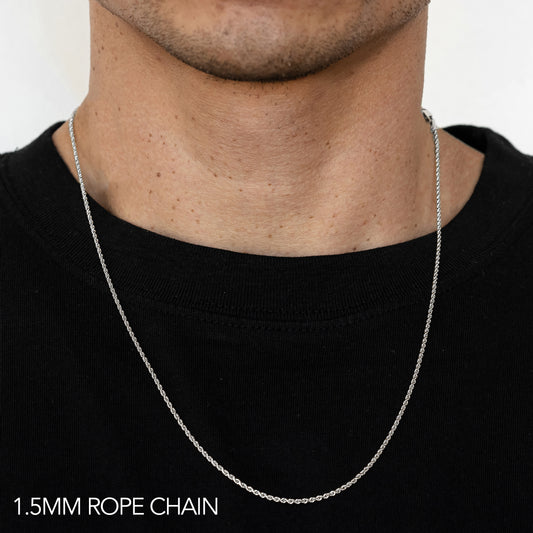 14K 1.5MM WHITE GOLD SOLID DC ROPE 16" CHAIN NECKLACE (AVAILABLE IN LENGTHS 7" - 30")