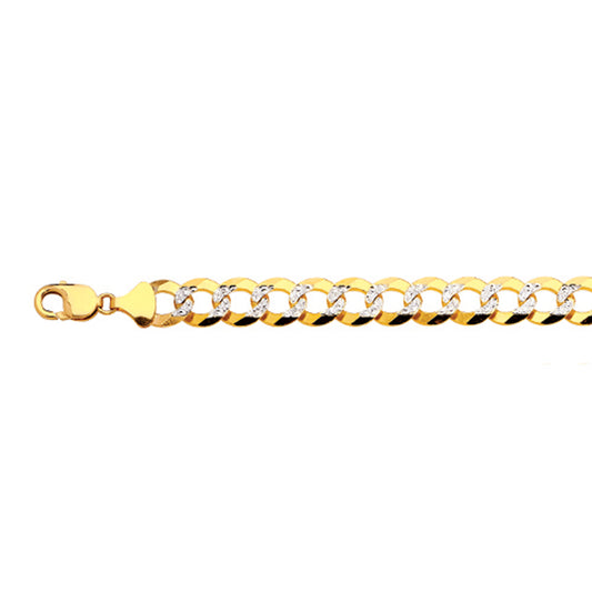 14K 13MM YELLOW GOLD SOLID PAVE CURB 7.5" CHAIN BRACELET (AVAILABLE IN LENGTHS 7" - 30")